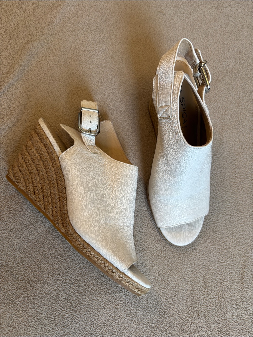 Via Spiga White Leather Open-Toe Leather Espadrille Wedges
